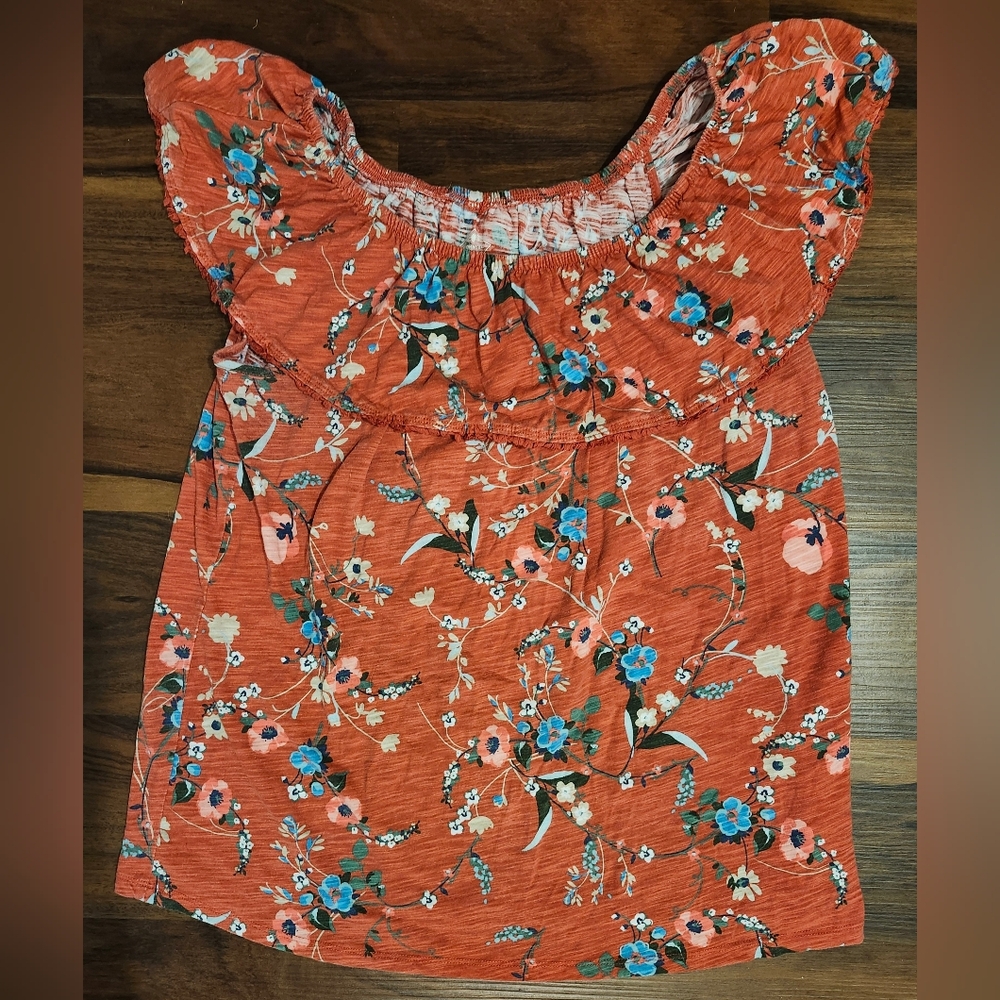 Womens Sz M St. Johns Bay Orange Floral Convertible Top, Very Gently Worn